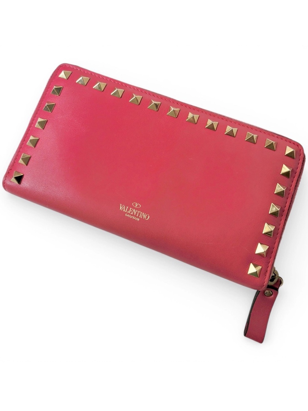 Valentino Garavani Hot Pink Leather Rockstud Zip-Around Wallet